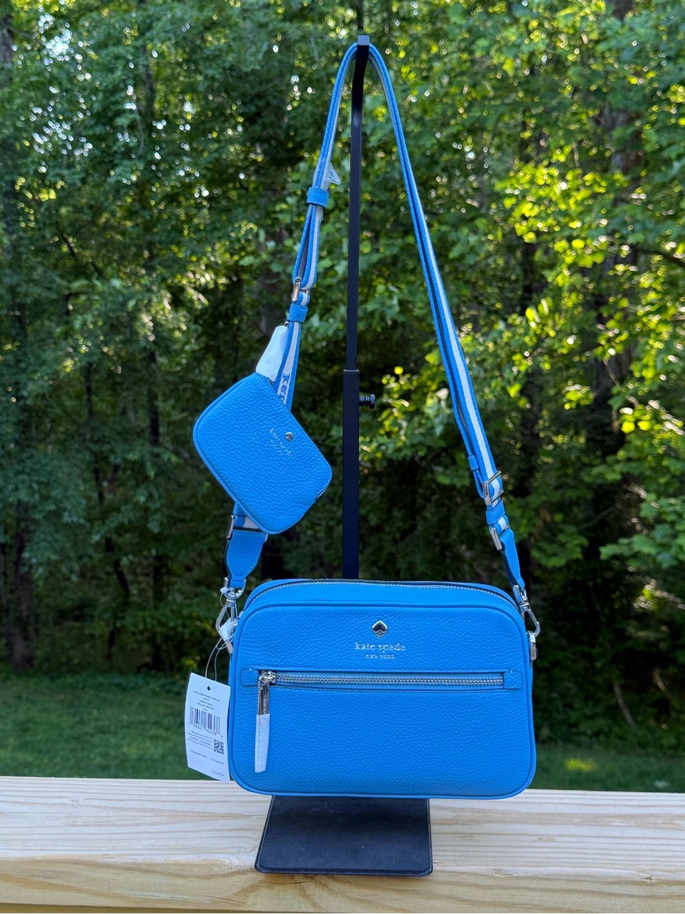 kate spade pebble leather small crossbody in tide pool blue